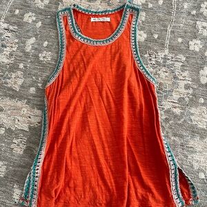 Free People Orange Tank with Blue Crochet Detail